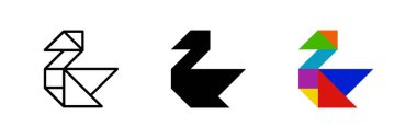 Cygnet tangram ikonu. Su kuşu ya da yapboz tasarımları için ideal.