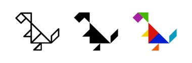 Dinozor tangram ikonu. Tarih öncesi veya bulmaca tasarımları için mükemmel.