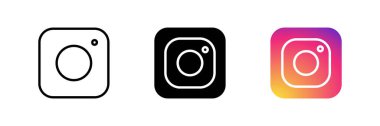 Instagram simgesi ayarlandı. Sosyal medya şablonları, dijital pazarlama tasarımları ve web sitesi arayüzleri için uygun. Fotoğrafçılığın, paylaşımın ve yaşam tarzının sembolü. Jambi, Endonezya - Haziran 08, 2025