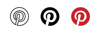 Pinterest simgesi ayarlandı. Sosyal medya şablonları, dijital pazarlama tasarımları ve web sitesi arayüzleri için uygun. İlham, tasarım ve yaratıcılığın sembolü. Jambi, Endonezya - Haziran 08, 2025