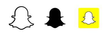 Snapchat simgesi seti. Sosyal medya şablonları, dijital pazarlama tasarımları ve web sitesi arayüzleri için uygun. Kısa ömürlü, eğlenceli ve mesajlaşmanın sembolü. Jambi, Endonezya - Haziran 08, 2025