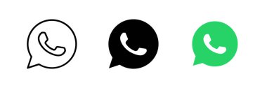 WhatsApp simgesi seti. Sosyal medya şablonları, dijital pazarlama tasarımları ve web sitesi arayüzleri için uygun. Mesajlaşma, sohbet ve iletişimin sembolü. Jambi, Endonezya - Haziran 08, 2025