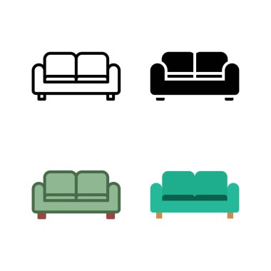 Oturma odaları, dinlenme odaları ve konukseverlik alanları için konfor ve stili temsil eden kanepe ve kanepe ikonları koleksiyonu..