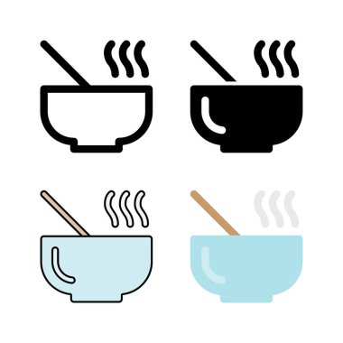 Bir kase sıcak çorba ikonu seti. Sıcak yemekleri, sağlıklı beslenmeyi ve konforlu yiyecekleri temsil ediyor..