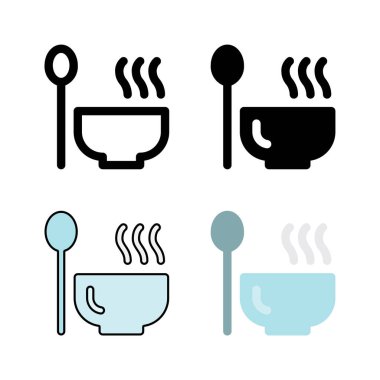 Bir kase çorba ikonu seti, sıcak yemekleri, konforlu yemekleri, restoran menülerini ve sağlıklı beslenmeyi göstermek için mükemmel..