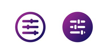 Kaypak Simgesi Ayarını Ayarla. Ayarlama işaretlerine sahip bir yatay kaydıracının mor gradyan simgesi, ortam oynatıcıları veya ayarları için ideal.