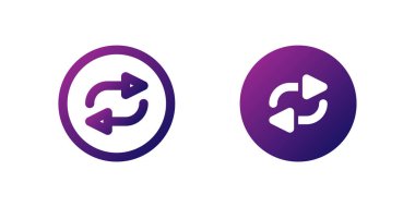 Ok Simgesi Ayarını Tekrar Et. Ortam oynatıcılarında tekrarlama veya döngü fonksiyonlarını sembolize eden, dairesel bir harekette iki oku olan mor bir gradyan simgesi.