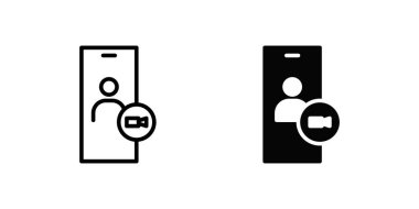 Video Arama Simgesi Ayarlandı. Görsel iletişimi temsil eden bir video çağrı sembolünün siyah simgesi.