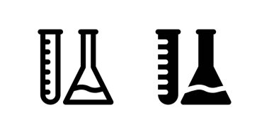 Test Tüpü Simgesi Ayarlandı. Laboratuvar analizini temsil eden siyah bir kabartma ve test tüpünün ana simgesi..