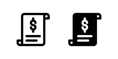 Bill Icon Set. Bir fatura veya fatura, ödeme veya finansmanı temsil eden siyah bir kabartma ve taslak simgesi.