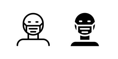 Man Face Varyant Simgesi Ayarlandı. Yüz maskesi takmış, sağlık güvenliğini temsil eden siyah bir simge..