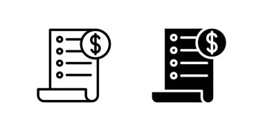 Faturalama, kamu hizmeti ödemesi ve finans belgelerini kalın kabartma biçiminde gösteren Bill simgesi seti