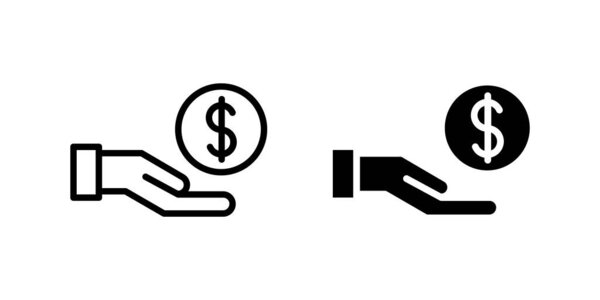 Investment icon set showing hand with currency symbol for capital funding, loans, or donations