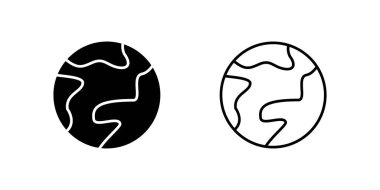 Dünya simgesi seti küresel bağlantıyı, coğrafyayı ve interneti sembolize ediyor.