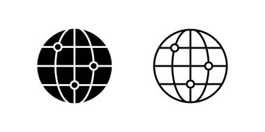 Dünya çapında internet erişimini ve dijital bağlantıyı sembolize eden küresel bağlantı simgesi seti.