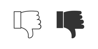 Baş parmak Simge Seti. Baş parmağın siyah bir simgesi. Onaylanmadığını gösteriyor..