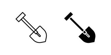 Bahçe işleri, inşaat ve kazı işleri için temel kürek kazma araç simgesi seti. Açık hava işçiliği ve peyzaj için kullanışlı.