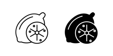 Turunçgilleri, sağlıklı yiyecekleri ve doğal malzemeleri temsil eden taze limon meyve ikonu seti. İçkiler, yemek pişirme ve sağlık konuları için harika..