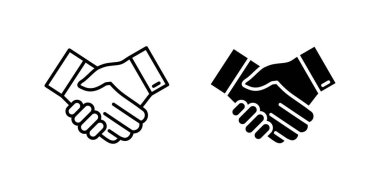 Temel el sıkışma ikonu seti anlaşmayı, iş anlaşmalarını ve ortaklığı sembolize ediyor. İşbirliği, başarı ve güven temaları için kullanışlı.