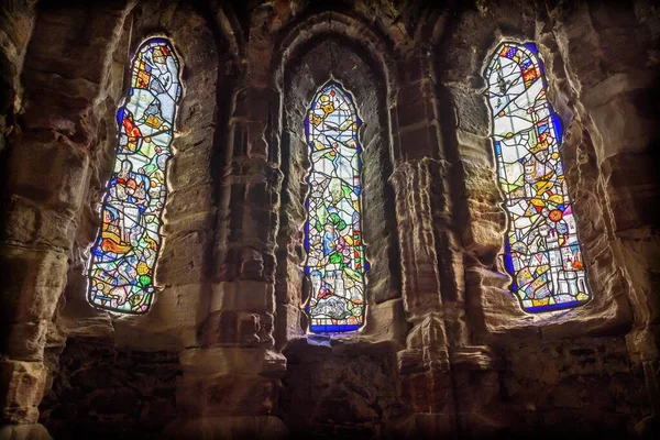 Glazen Ramen Koninklijke Kapel Van Conwy Castle Wales Gemaakt Door — Stockfoto