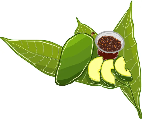 Zielony Owoc Mango Tajskim Sosem Chili — Wektor stockowy