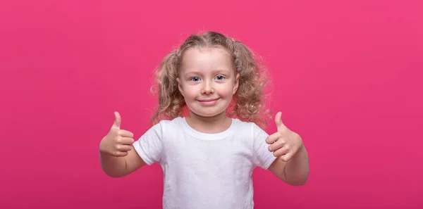 Little Cheerful Girl Pink Background — Stock Photo, Image