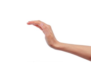 Beyaz arka plan üzerinde izole kadın açık el kapak.