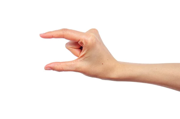 Mooie Vrouw Hand Met Objecten Geïsoleerd Witte Achtergrond — Stockfoto