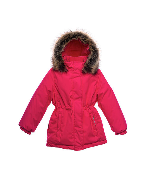 Red winter jacket isolated on white background.