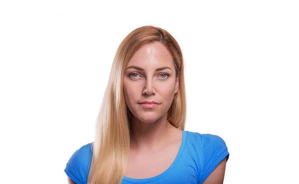 Blond Włosy Kobieta Model Portret Kobiety Białym Tle Strzał Studio — Zdjęcie stockowe