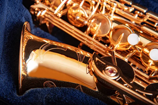 Saxofone Saxofone Dourado Caso Close — Fotografia de Stock
