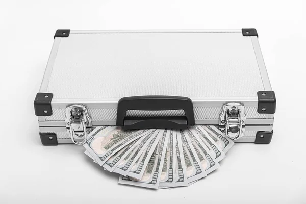 Suitcase Money Dollars White Background — Stock Photo, Image