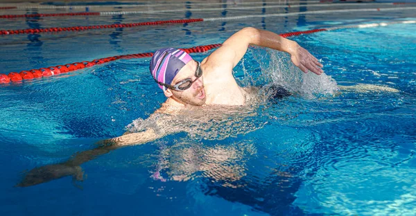Schwimmer Pool Ein Männlicher Athlet Schwimmt Einem Sportbecken — Stockfoto
