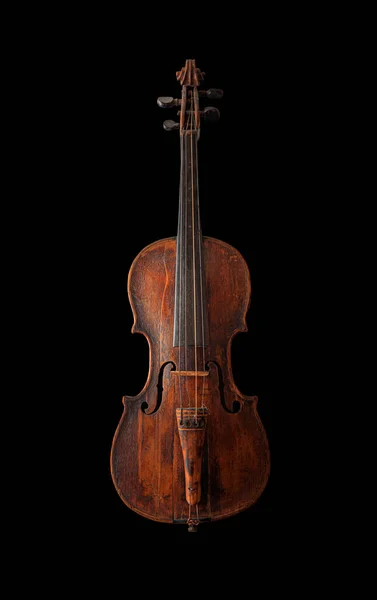 Violino Antico Isolato Fondo Nero — Foto Stock