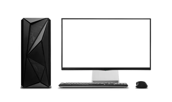 台式计算机 键盘和鼠标在白色背景上孤立 — 图库照片