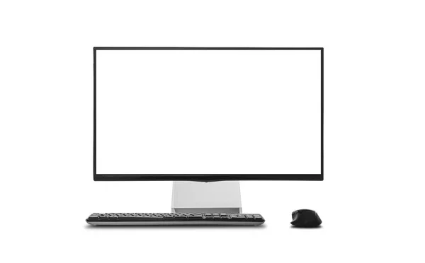 Computador Desktop Teclado Mouse Isolados Fundo Branco — Fotografia de Stock