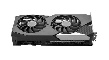 Beyaz arkaplanda izole edilmiş grafik video kartı.