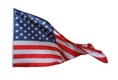 Beyaz üzerinde izole edilmiş Amerikan bayrağı dalgalanıyor. Beyaz arka planda ABD bayrağı.