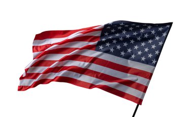 Beyaz üzerinde izole edilmiş Amerikan bayrağı dalgalanıyor. Beyaz arka planda ABD bayrağı.