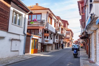 Nesebr, Bulgaria - May 1, 2016: Street of the resort town of Nessebar, Bulgaria on a summer day.