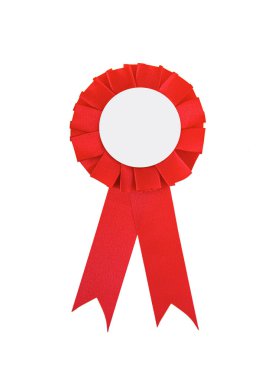 Kırmızı kurdele simgesi beyaz arkaplanda izole edildi. Kırmızı fiyat rozeti beyaz arkaplanda izole