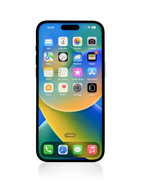Uzhgorod, Ukrayna - 04 Mayıs 2023: Yeni Apple iPhone 14 Pro Max Space Black 'in beyaz arka planda stüdyo çekimi.