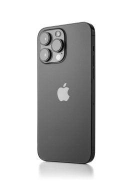 Uzhgorod, Ukrayna - 04 Mayıs 2023: Yeni Apple iPhone 14 Pro Max Space Black 'in beyaz arka planda stüdyo çekimi.