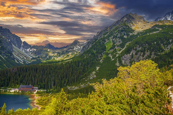 Popradske Pleso Tatra Dağları Slovakya Nın Resimli Panoramik Manzarası Popradske — Stok fotoğraf