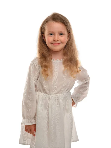 Χαρούμενο Κοριτσάκι Λευκό Φόντο — Φωτογραφία Αρχείου