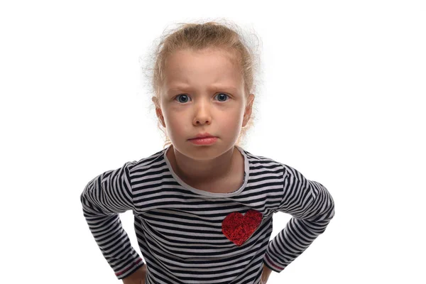 Angry Little Girl Isolated White Background — Stock Photo, Image