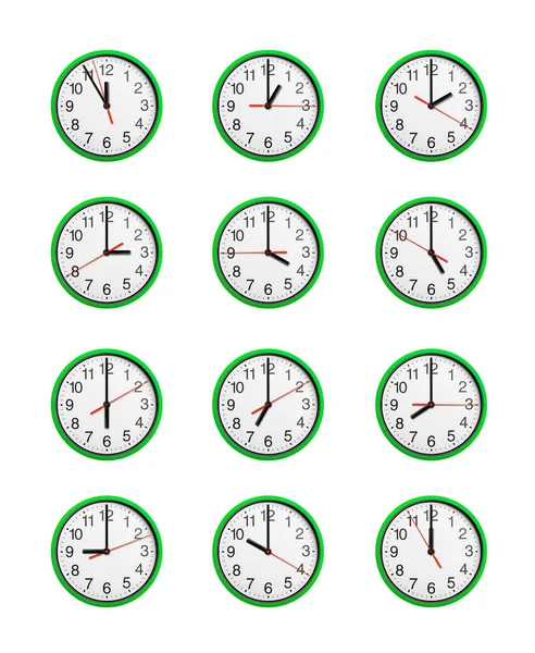 Conjunto Reloj Redondo Con Flechas Aisladas Sobre Fondo Blanco —  Fotos de Stock