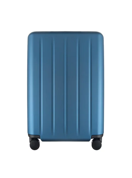 白を基調とした大きなポリカーボネートスーツケース 白い背景に隔離された旅行スーツケース — ストック写真