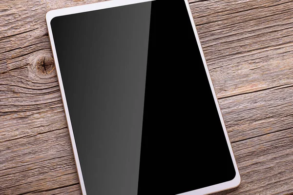 Tablet Auf Altem Holzhintergrund Weißes Digitales Tablet Auf Einem Holztisch — Stockfoto