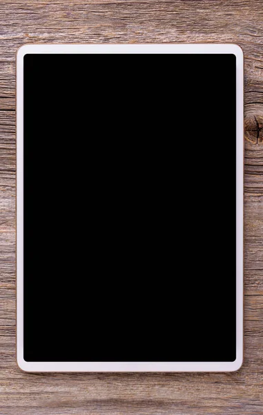Tablet Auf Altem Holzhintergrund Weißes Digitales Tablet Auf Einem Holztisch — Stockfoto